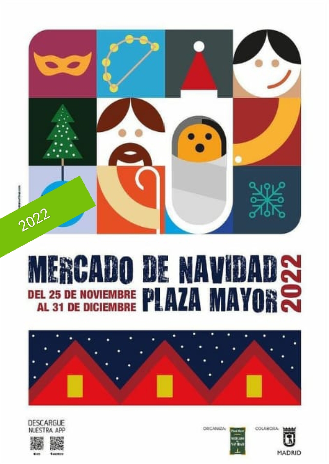 Cartel del Mercado de Navidad 2022 en la Plaza Mayor de Madrid